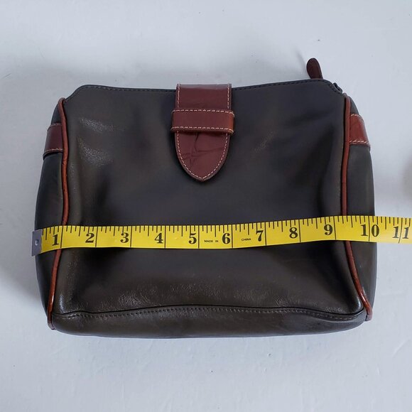 Vintage Olive Genuine Leather Organizer Travel Toiletry Bag Case VALERIE STEVENS - Picture 3 of 11